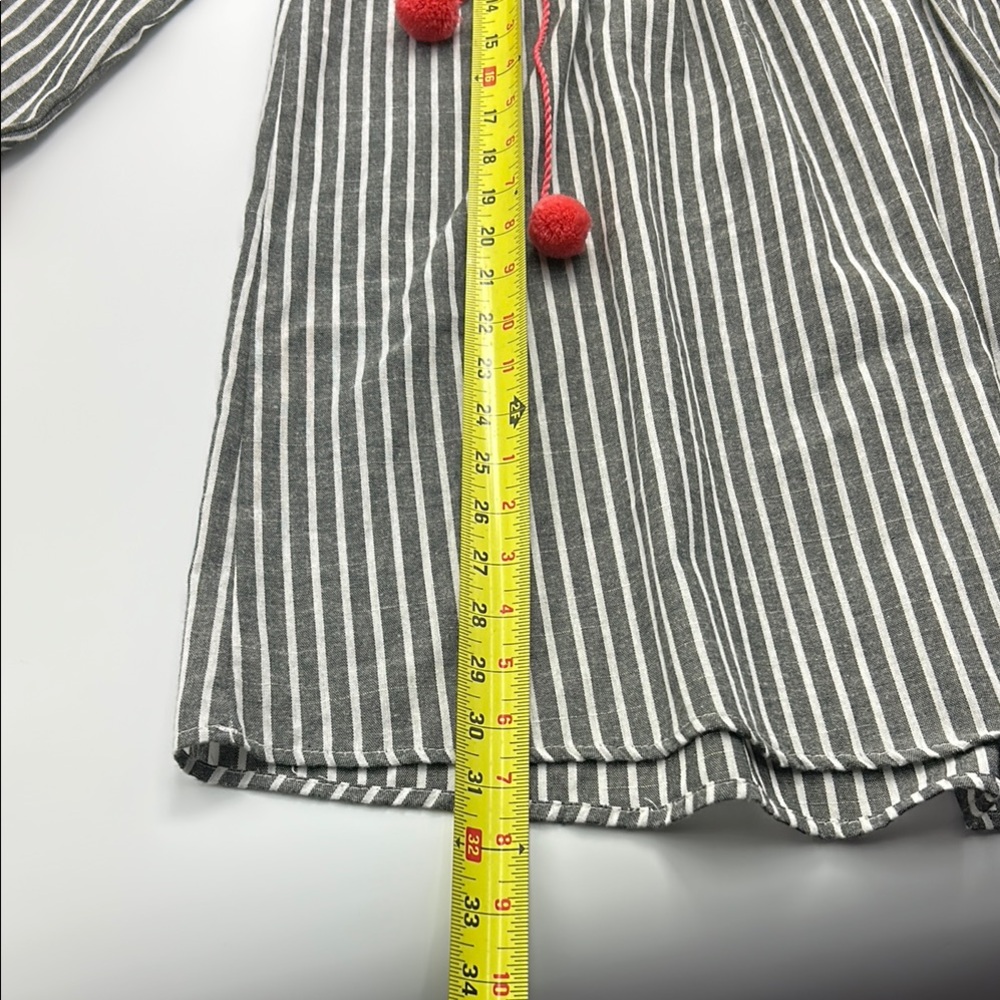 Velzera Embroidered Boho Tunic Gray Striped Pom Pom Blouse Lagenlook Top Small - Picture 15 of 15